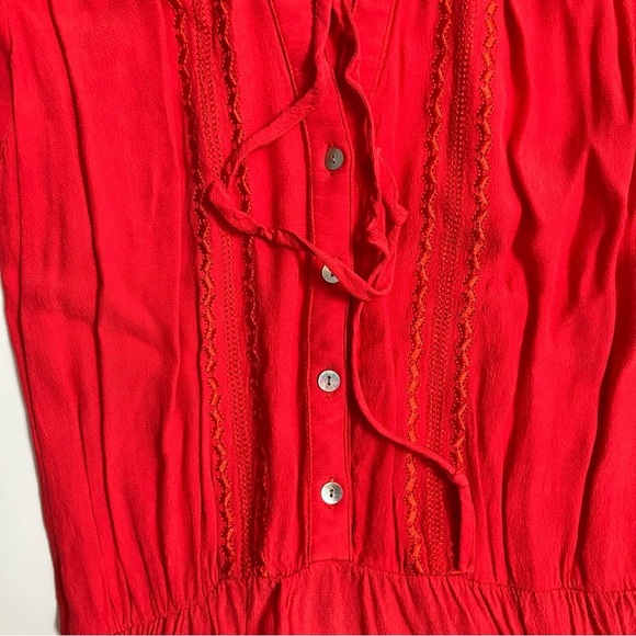 ANTHRO SUNDAY IN BROOKLYN neon salmon linen style dress - Picture 3 of 7